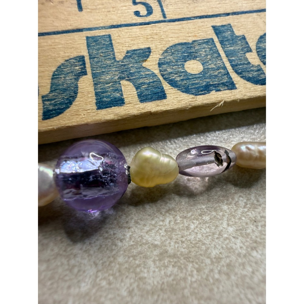 Artisan Venetian Glass Silver Foil Square Bead & Freshwater Pearl Necklace 19" - Picture 15 of 15